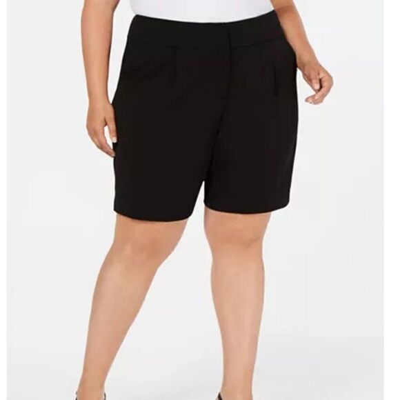 3/$35 Alfani Womens Plus Bermuda Pleated Wide Leg Shorts 18W Black - Picture 1 of 14